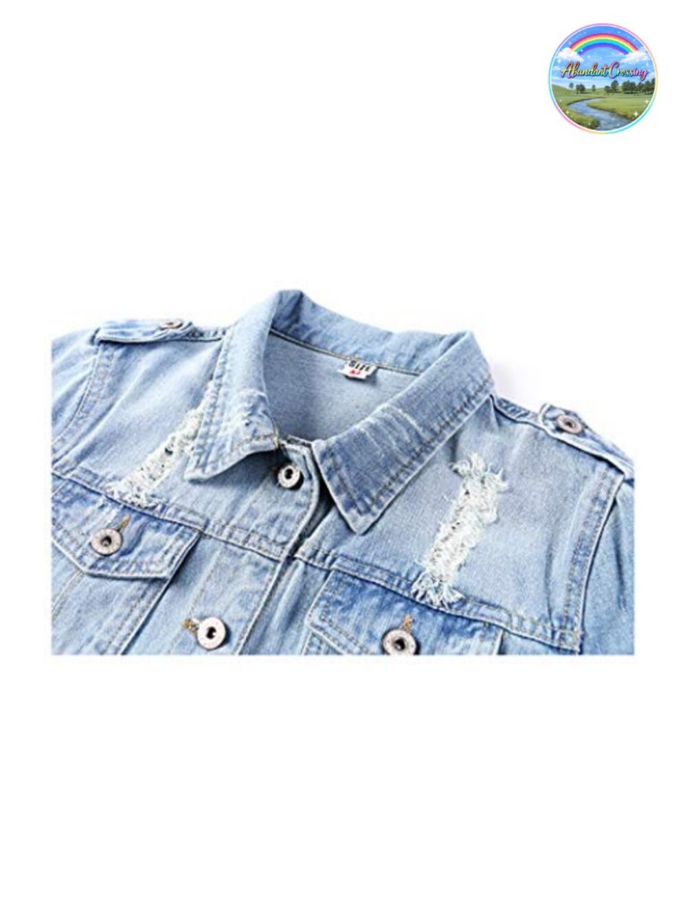 Women's 3/4 Sleeve Cropped Denim Jacket Distressed Button Front - Picture 2 of 6